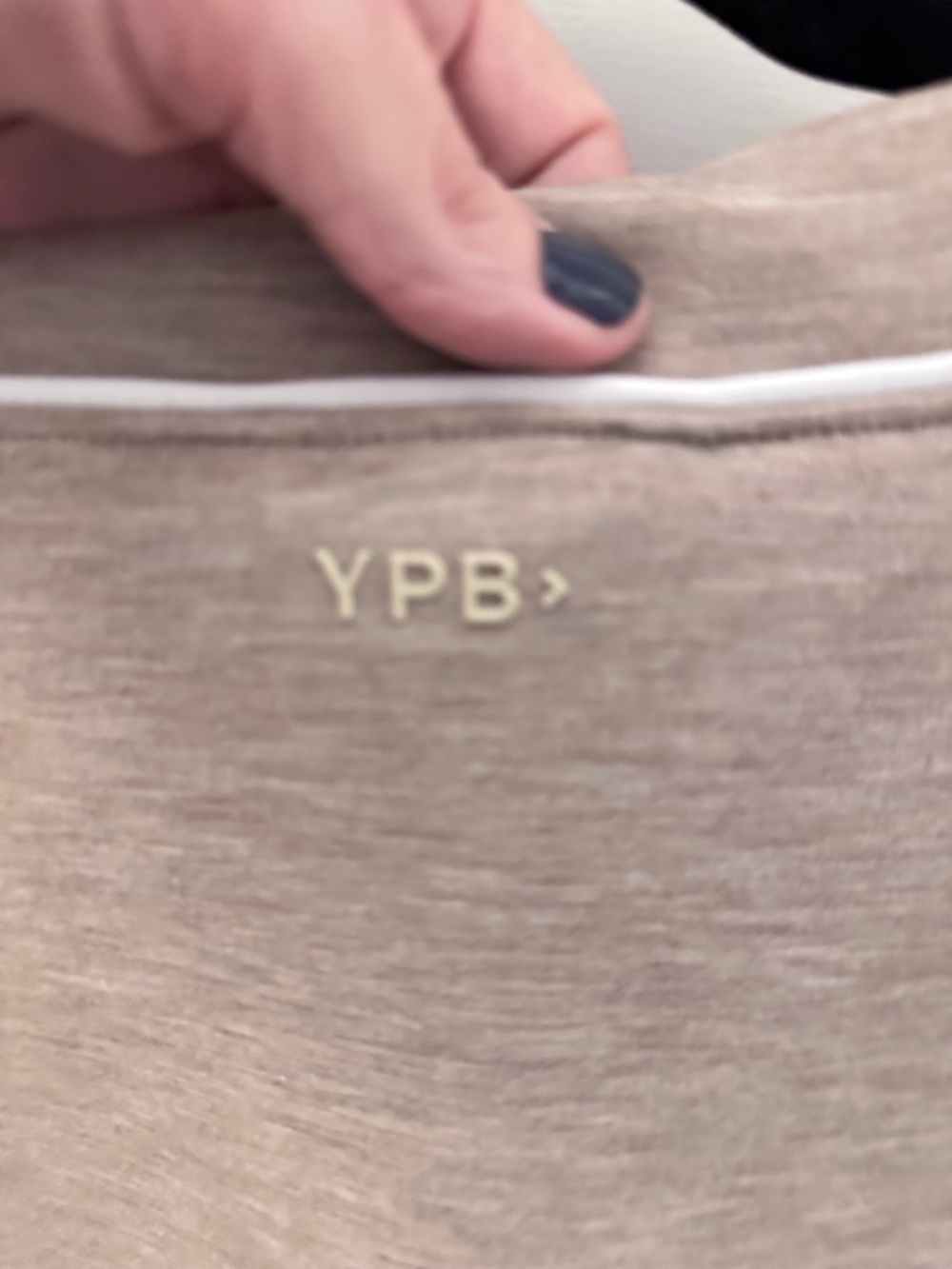 YPB S V Neck tan white stripe quiet luxury activewear stretchy sweatshirt casual - Picture 11 of 16